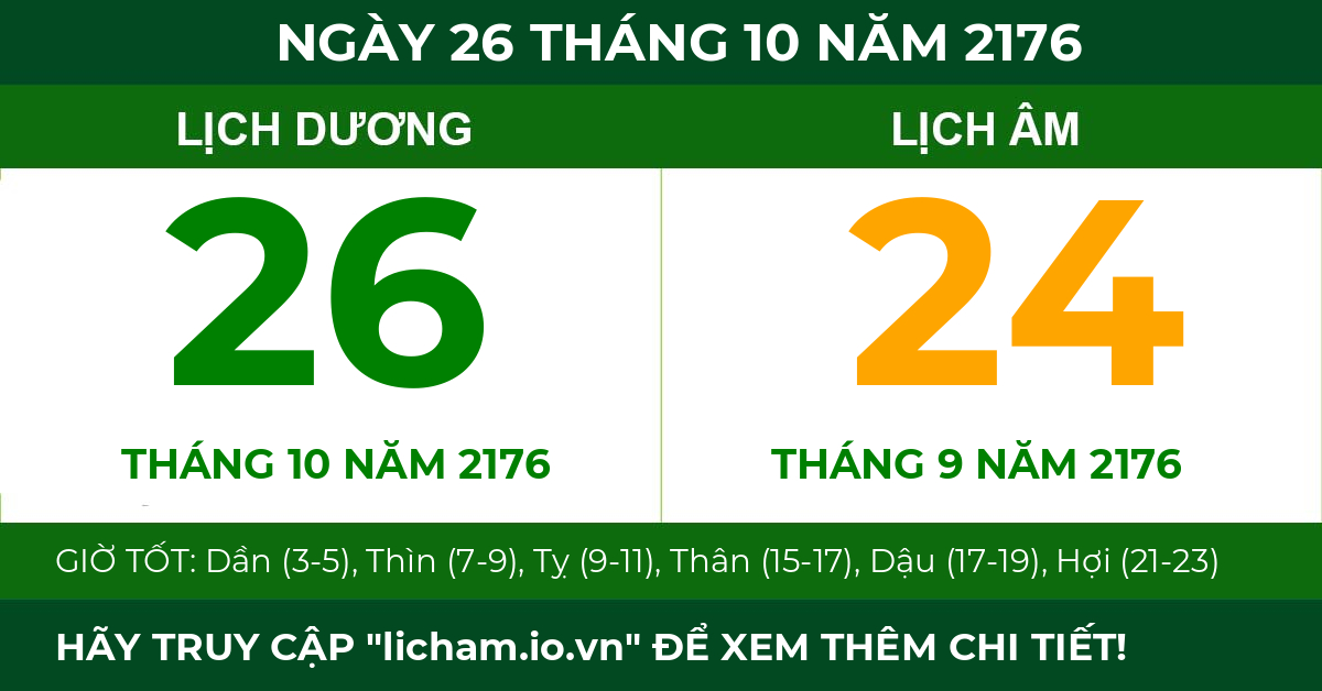 lịch âm ngày 26 tháng 10 năm 2176