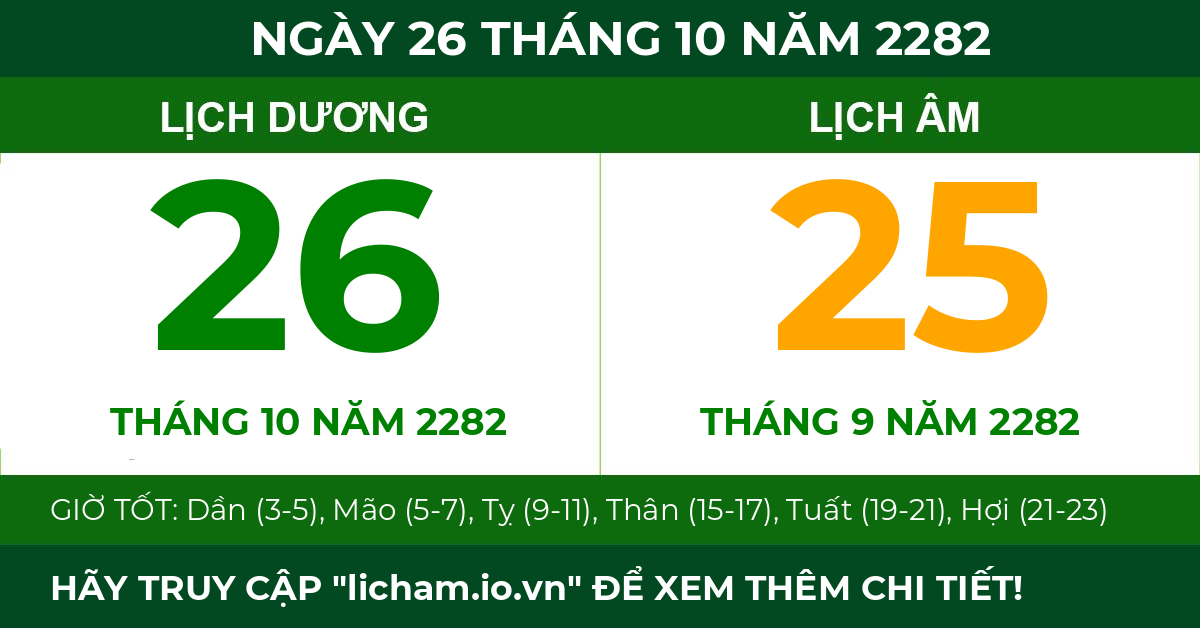 lịch âm ngày 26 tháng 10 năm 2282