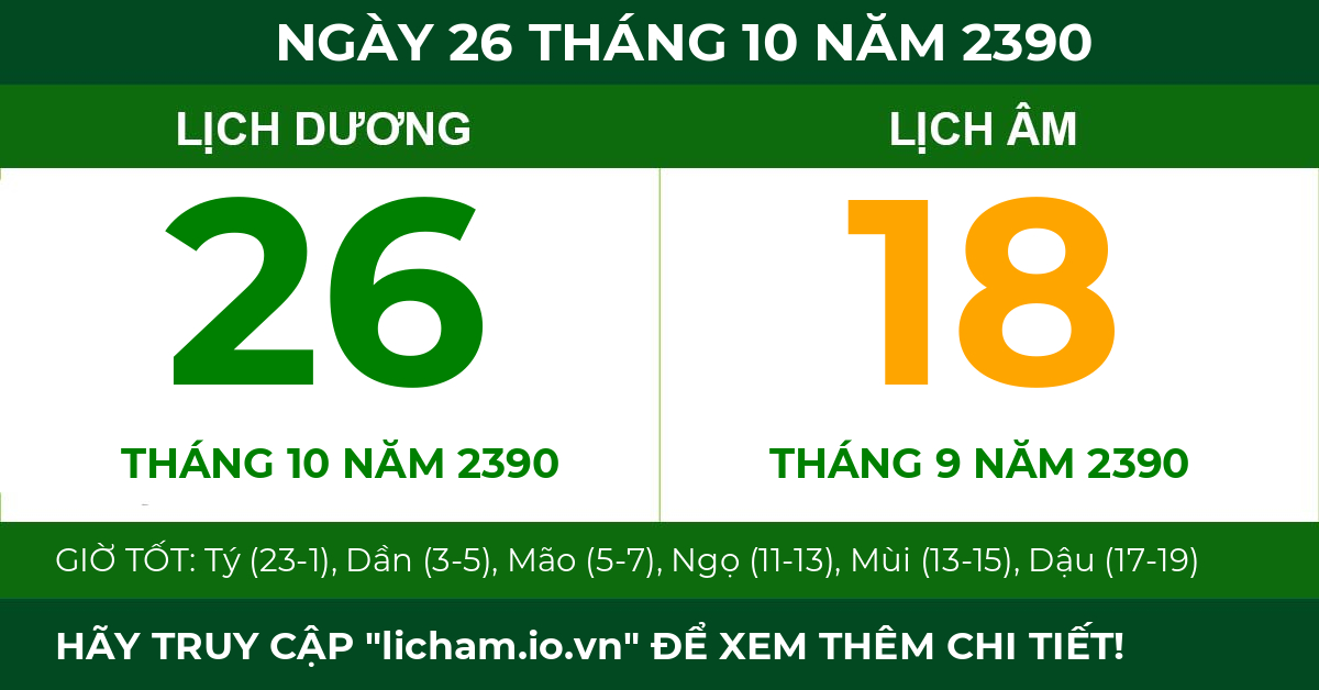 lịch âm ngày 26 tháng 10 năm 2390