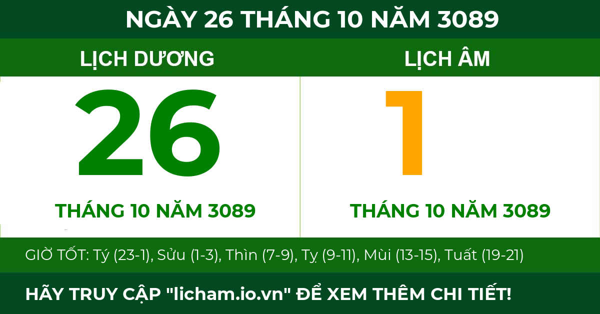 lịch âm ngày 26 tháng 10 năm 3089