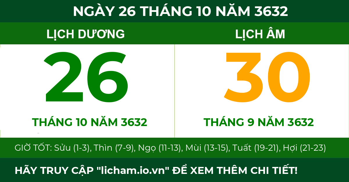 lịch âm ngày 26 tháng 10 năm 3632