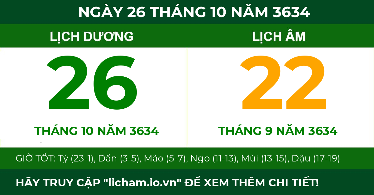 lịch âm ngày 26 tháng 10 năm 3634