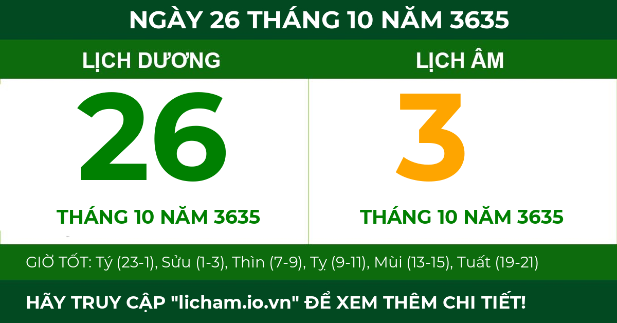 lịch âm ngày 26 tháng 10 năm 3635