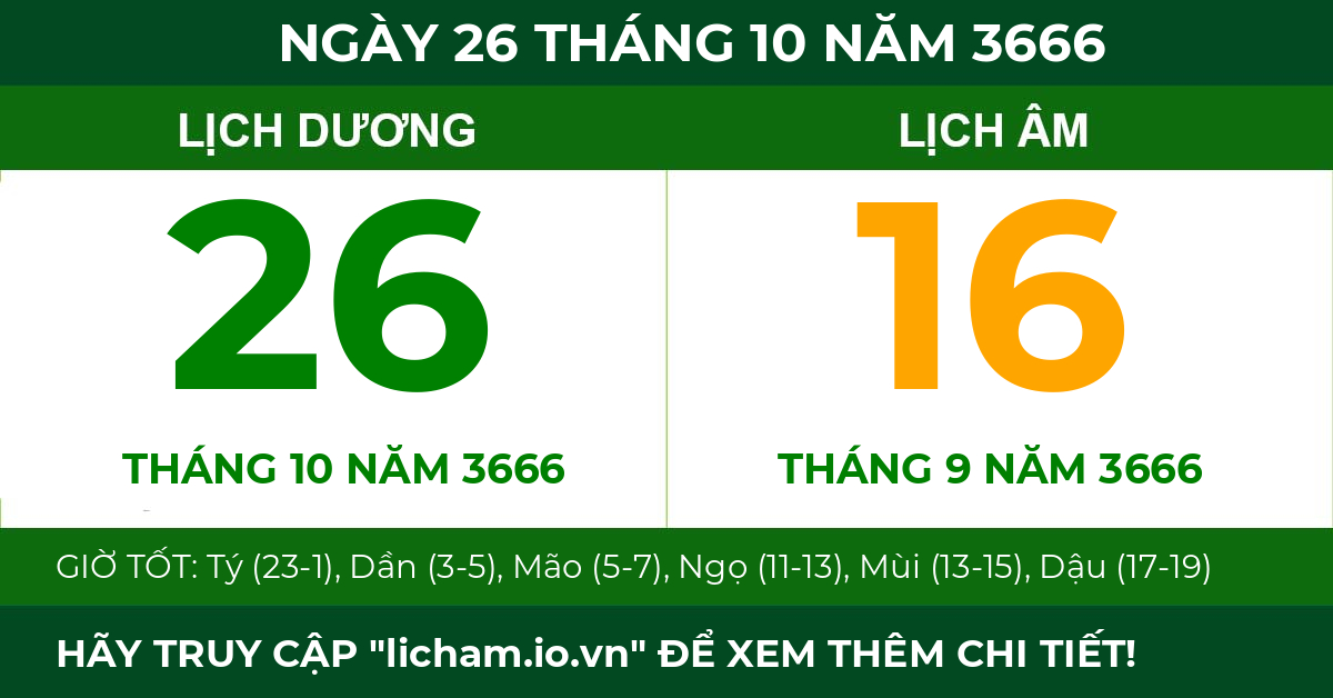 lịch âm ngày 26 tháng 10 năm 3666