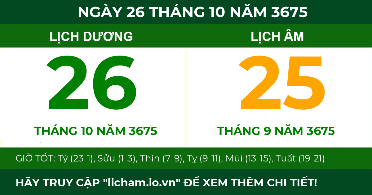 lịch âm ngày 26 tháng 10 năm 3675