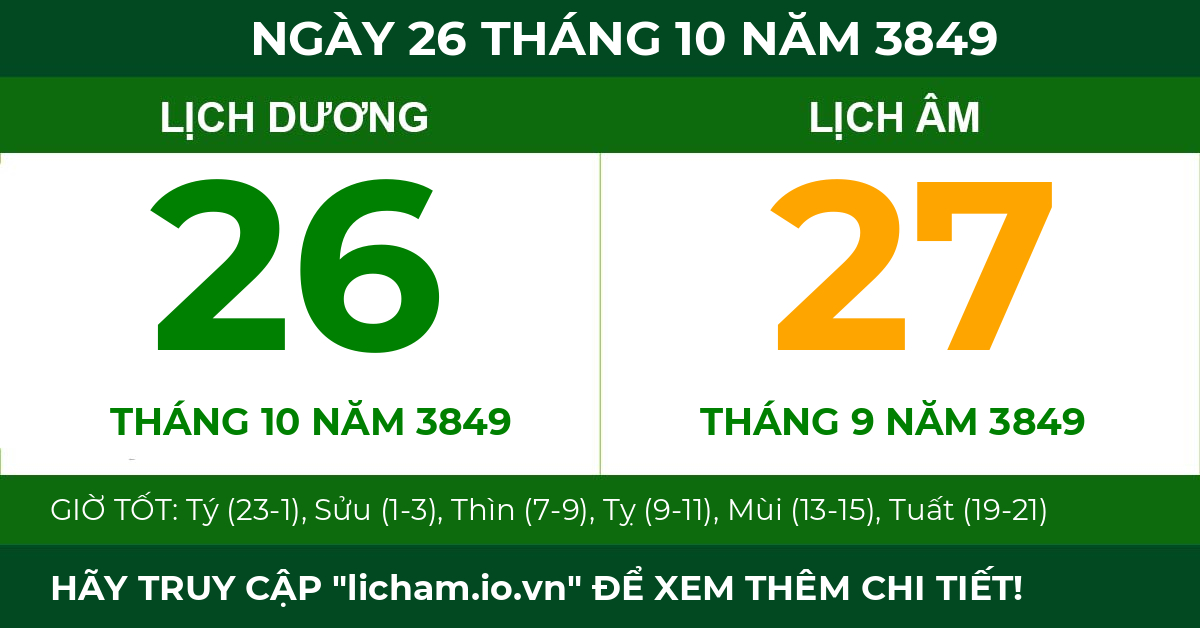 lịch âm ngày 26 tháng 10 năm 3849