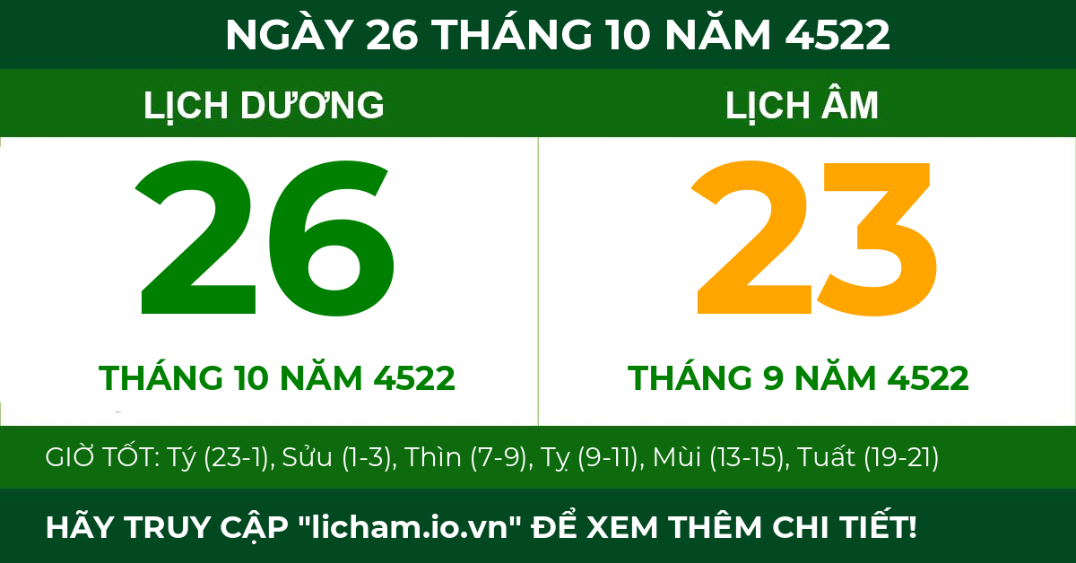 lịch âm ngày 26 tháng 10 năm 4522