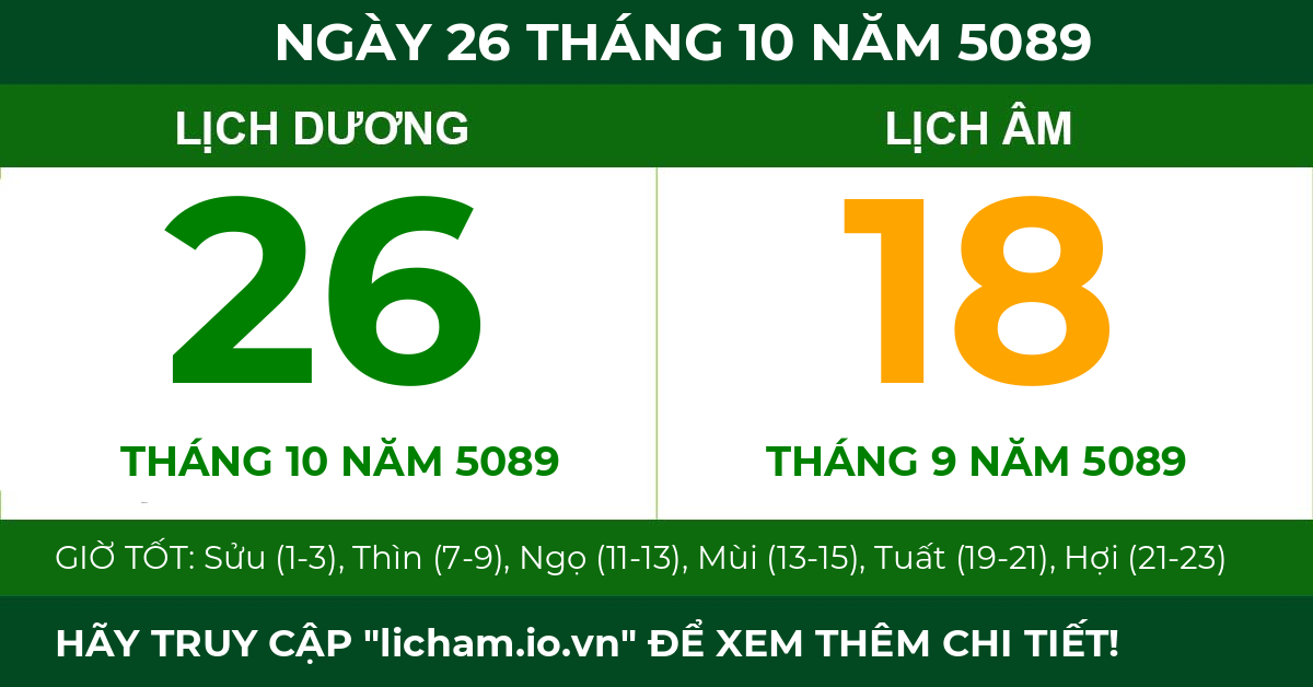 lịch âm ngày 26 tháng 10 năm 5089