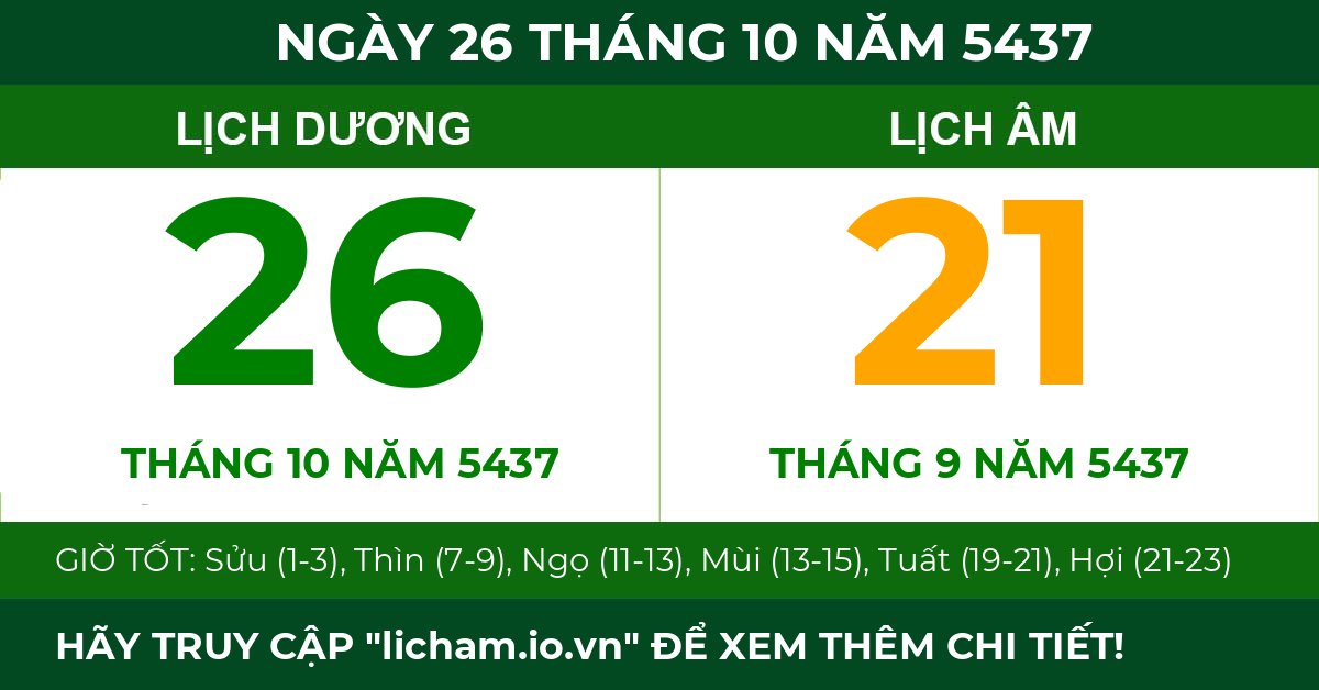 lịch âm ngày 26 tháng 10 năm 5437