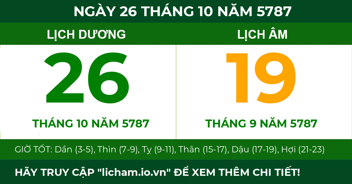 lịch âm ngày 26 tháng 10 năm 5787