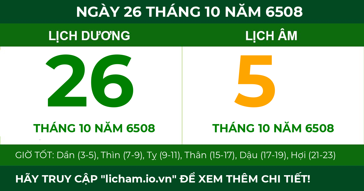 lịch âm ngày 26 tháng 10 năm 6508