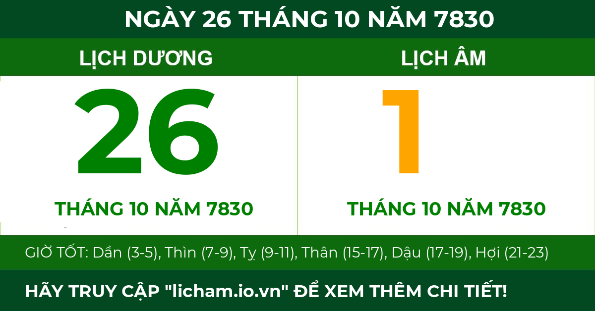 lịch âm ngày 26 tháng 10 năm 7830
