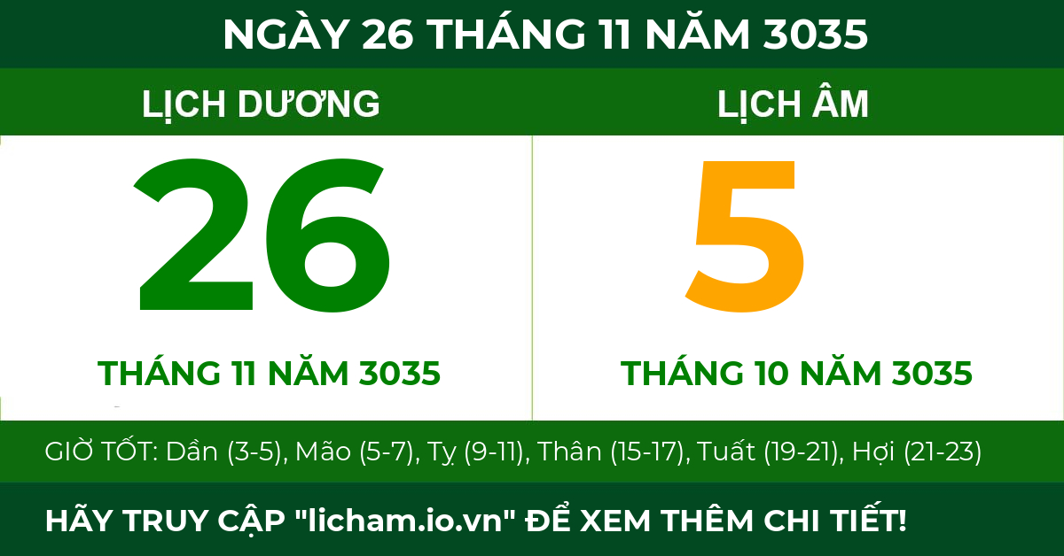 lịch âm ngày 26 tháng 11 năm 3035