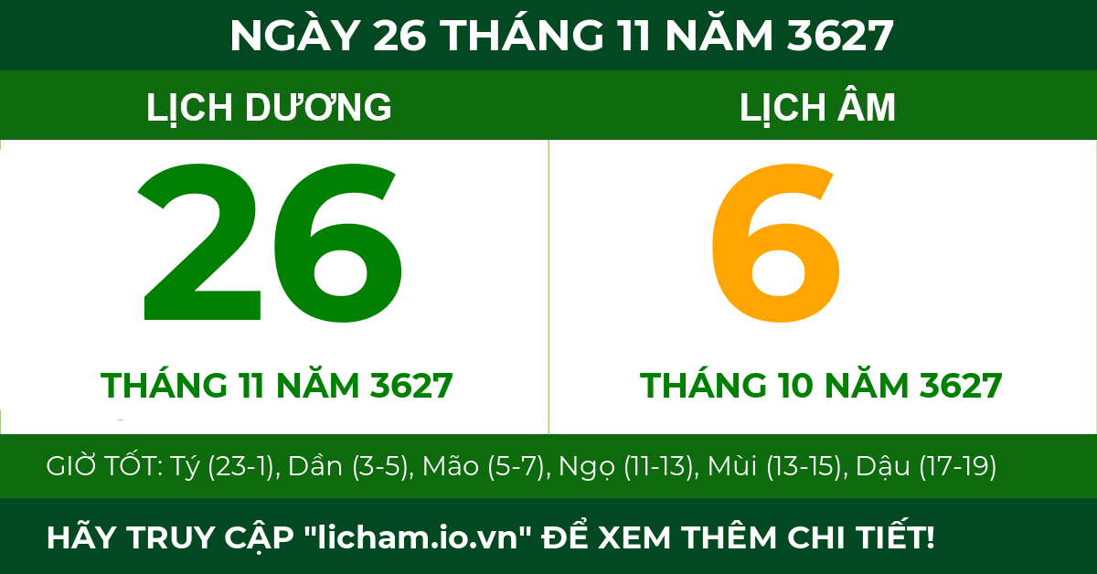 lịch âm ngày 26 tháng 11 năm 3627