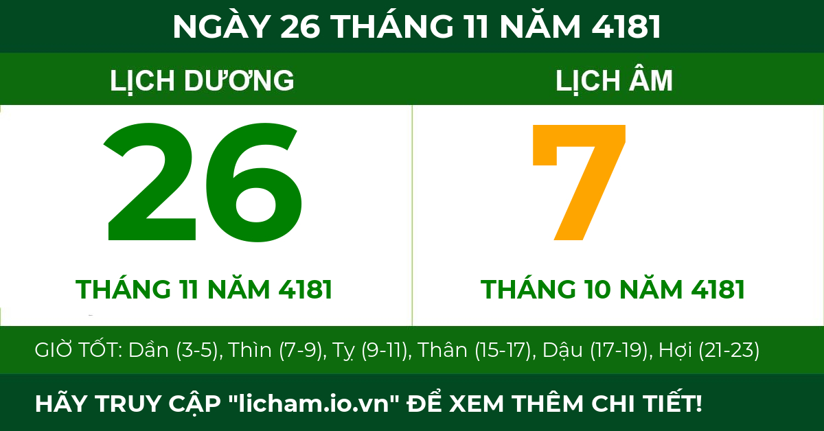 lịch âm ngày 26 tháng 11 năm 4181