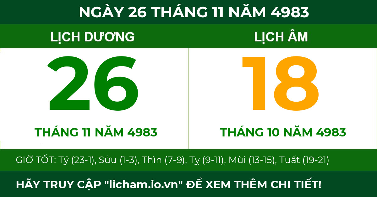lịch âm ngày 26 tháng 11 năm 4983