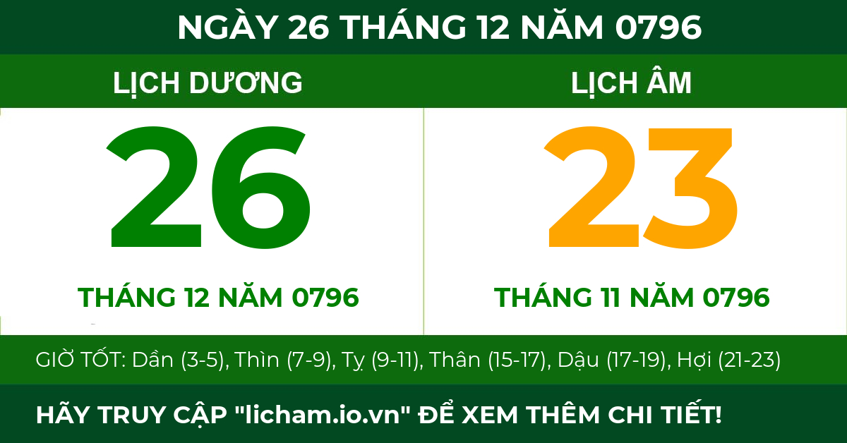 lịch âm ngày 26 tháng 12 năm 0796