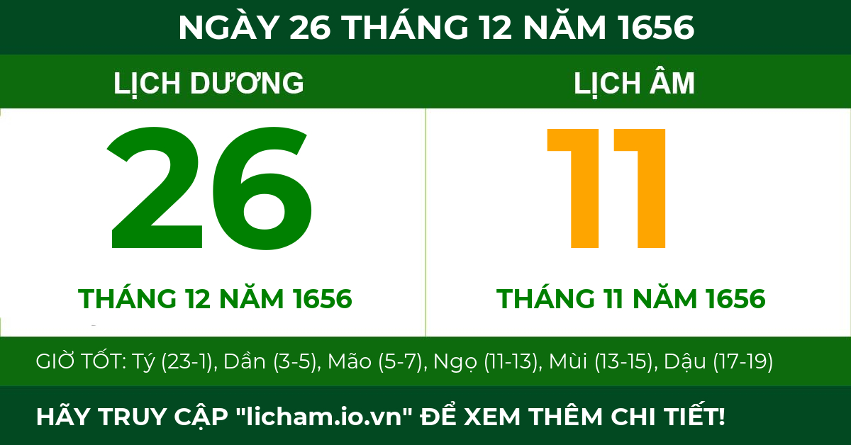 lịch âm ngày 26 tháng 12 năm 1656