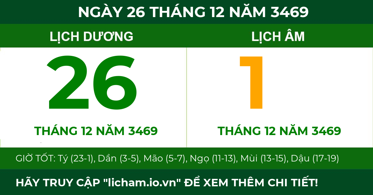 lịch âm ngày 26 tháng 12 năm 3469