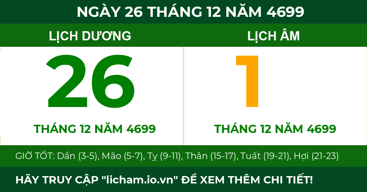 lịch âm ngày 26 tháng 12 năm 4699