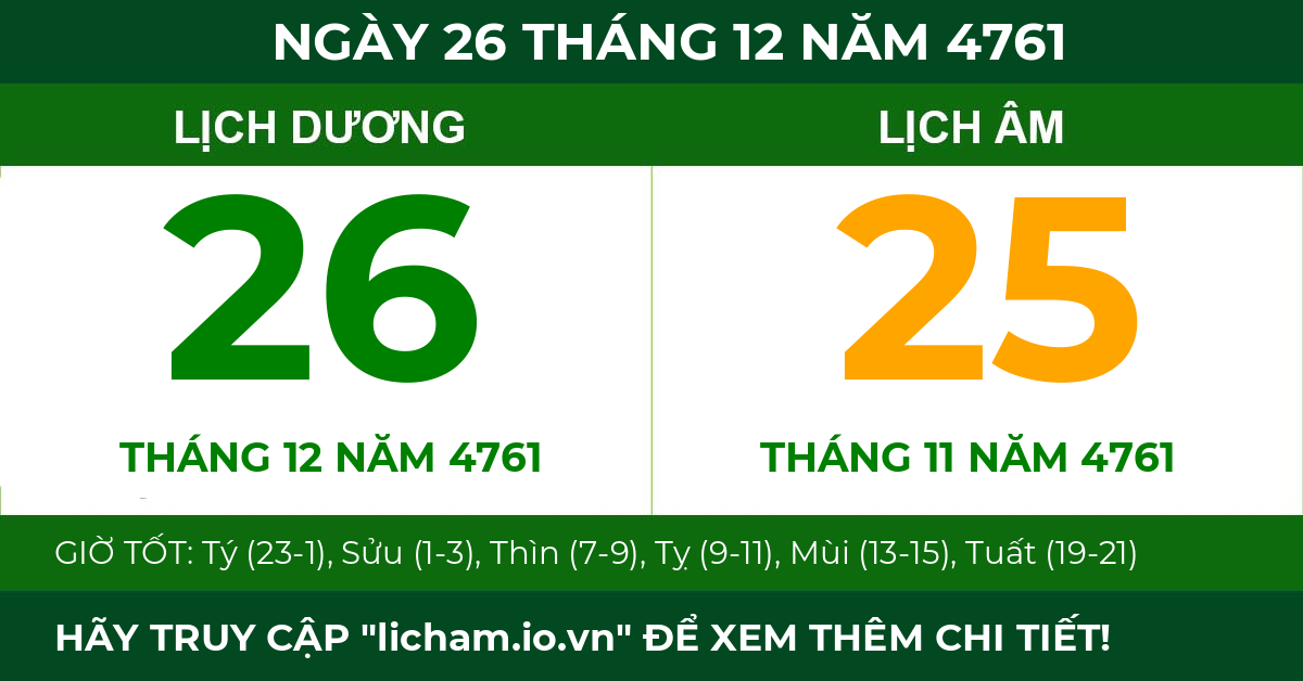 lịch âm ngày 26 tháng 12 năm 4761