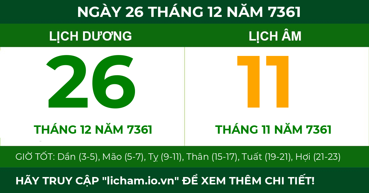 lịch âm ngày 26 tháng 12 năm 7361