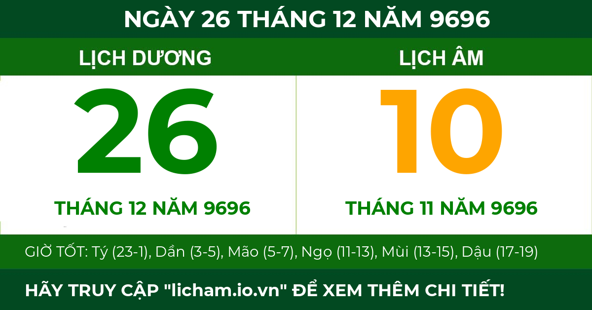 lịch âm ngày 26 tháng 12 năm 9696