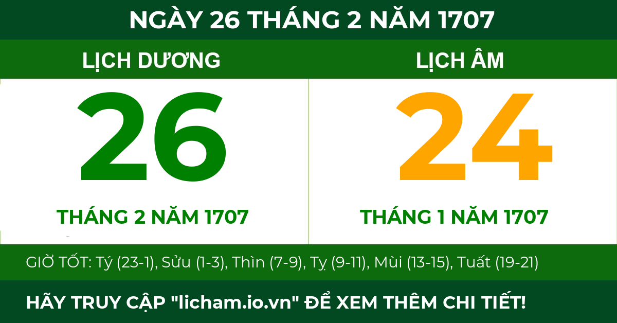 lịch âm ngày 26 tháng 2 năm 1707