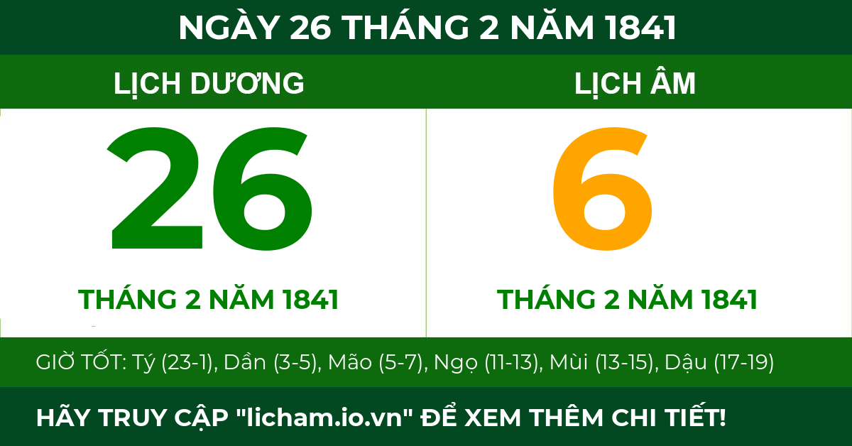 lịch âm ngày 26 tháng 2 năm 1841