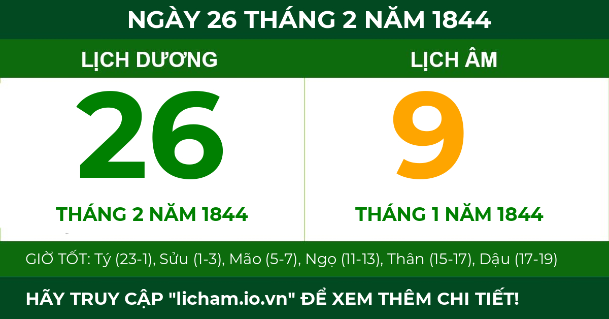 lịch âm ngày 26 tháng 2 năm 1844