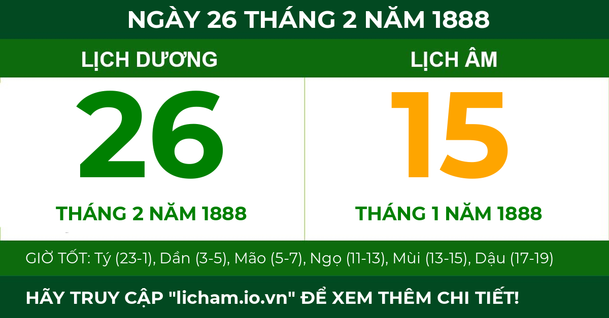 lịch âm ngày 26 tháng 2 năm 1888