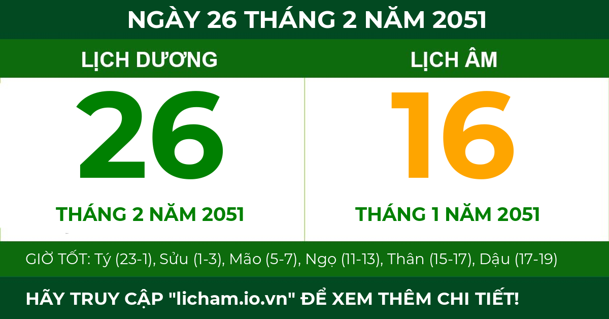 lịch âm ngày 26 tháng 2 năm 2051