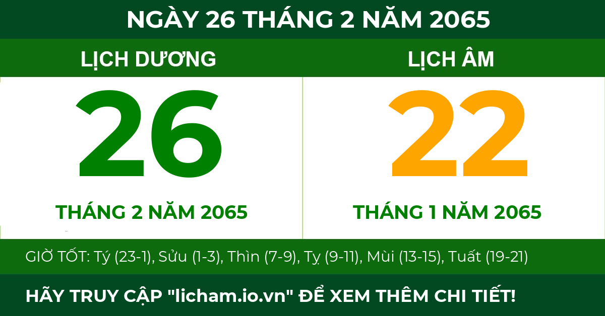 lịch âm ngày 26 tháng 2 năm 2065