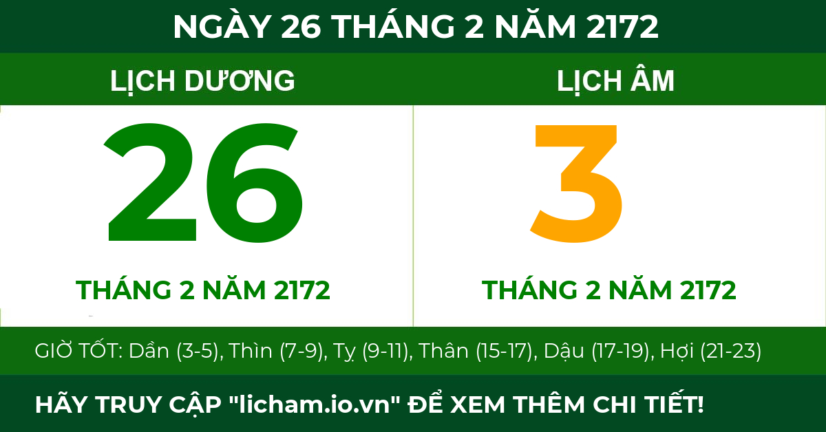 lịch âm ngày 26 tháng 2 năm 2172