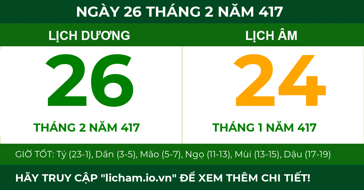 lịch âm ngày 26 tháng 2 năm 417