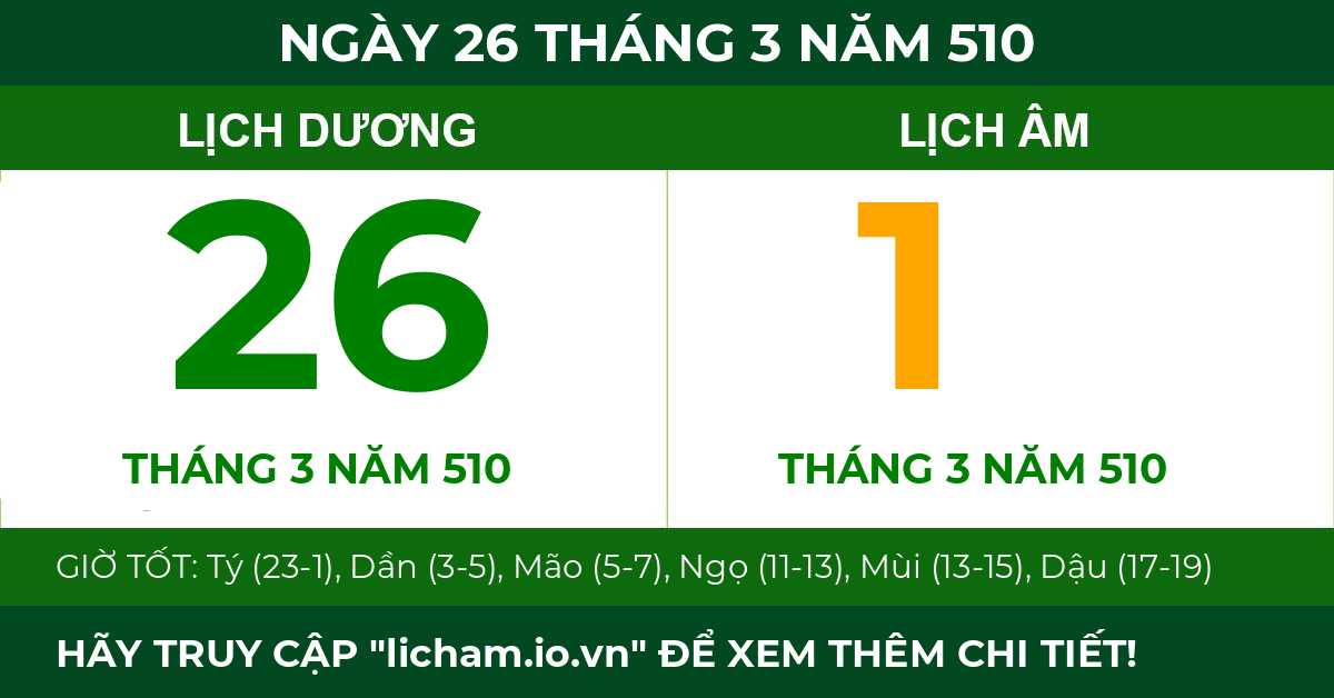 lịch âm ngày 26 tháng 3 năm 510