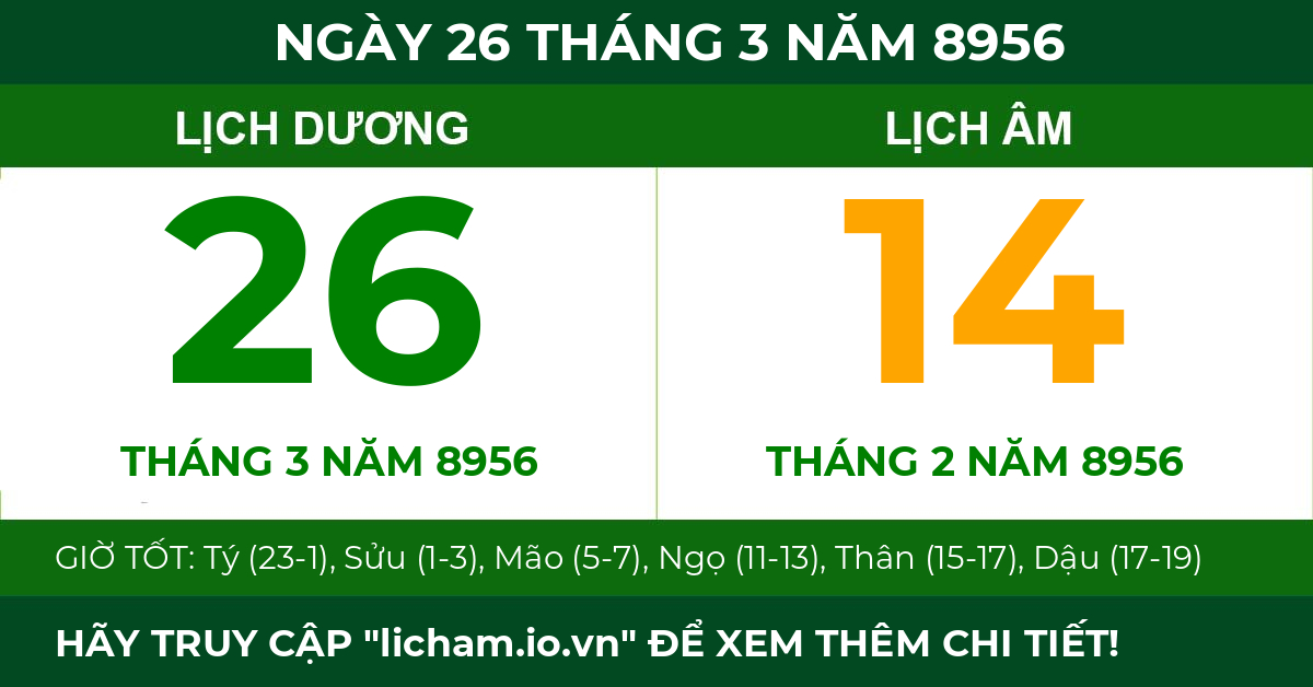 lịch âm ngày 26 tháng 3 năm 8956