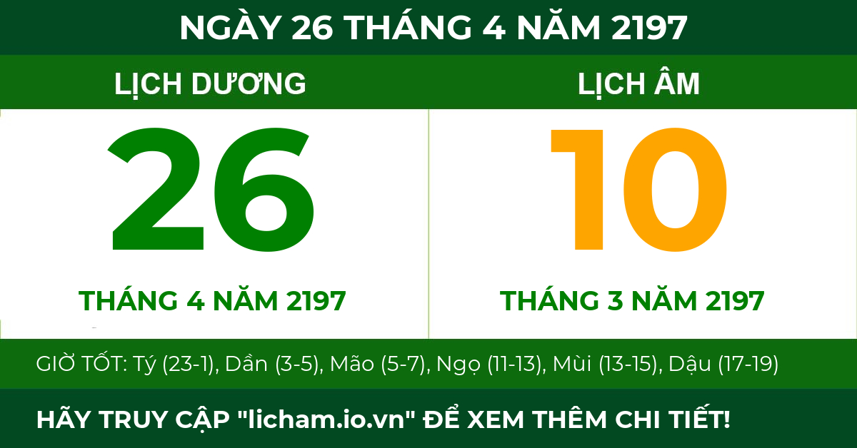 lịch âm ngày 26 tháng 4 năm 2197