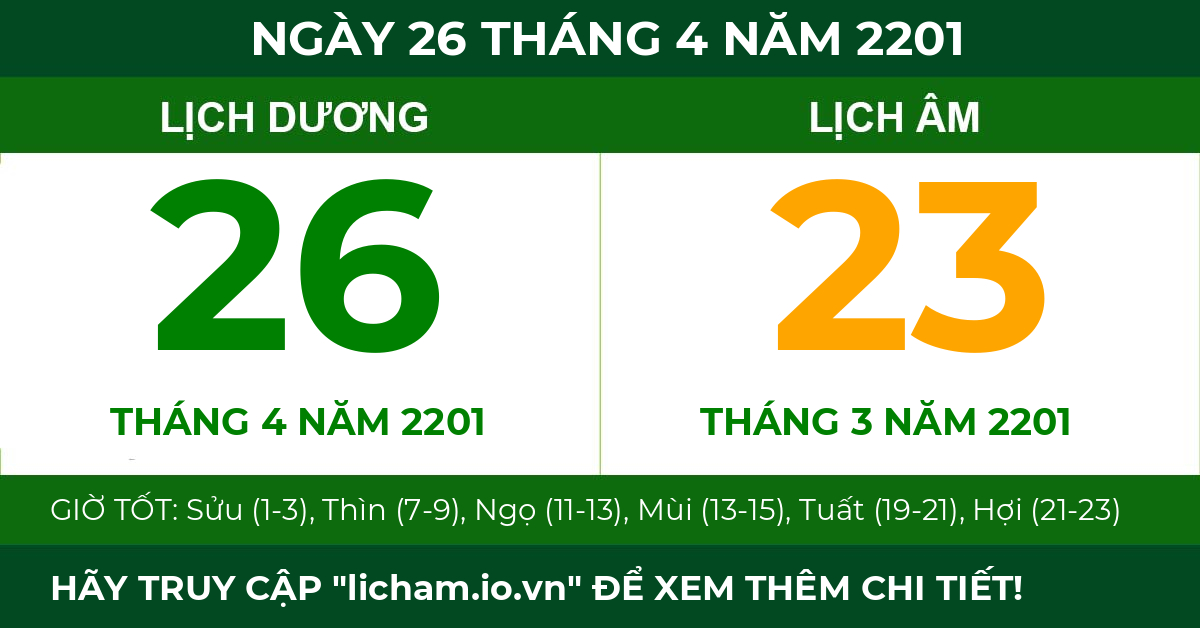 lịch âm ngày 26 tháng 4 năm 2201