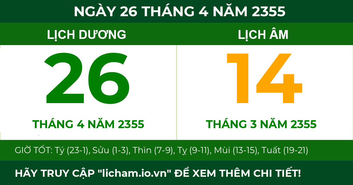 lịch âm ngày 26 tháng 4 năm 2355