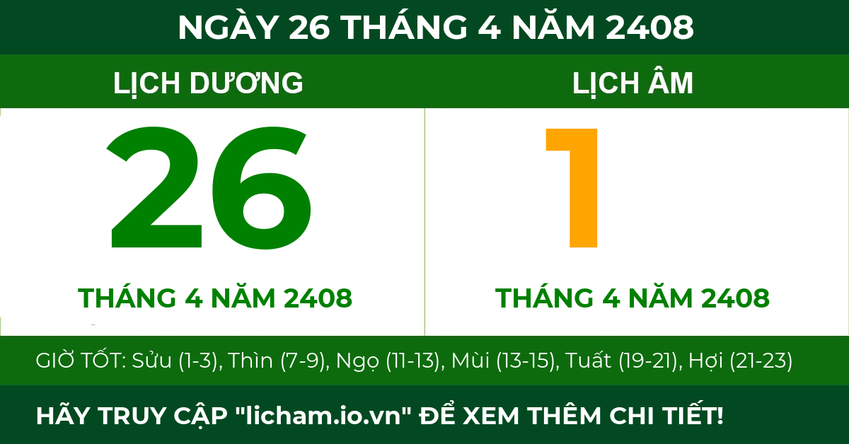 lịch âm ngày 26 tháng 4 năm 2408