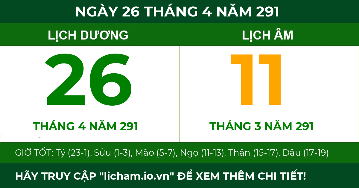 lịch âm ngày 26 tháng 4 năm 291