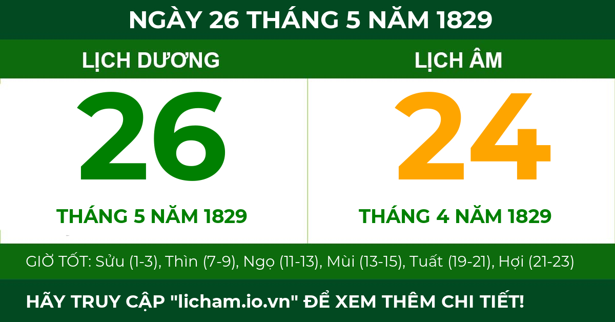 lịch âm ngày 26 tháng 5 năm 1829