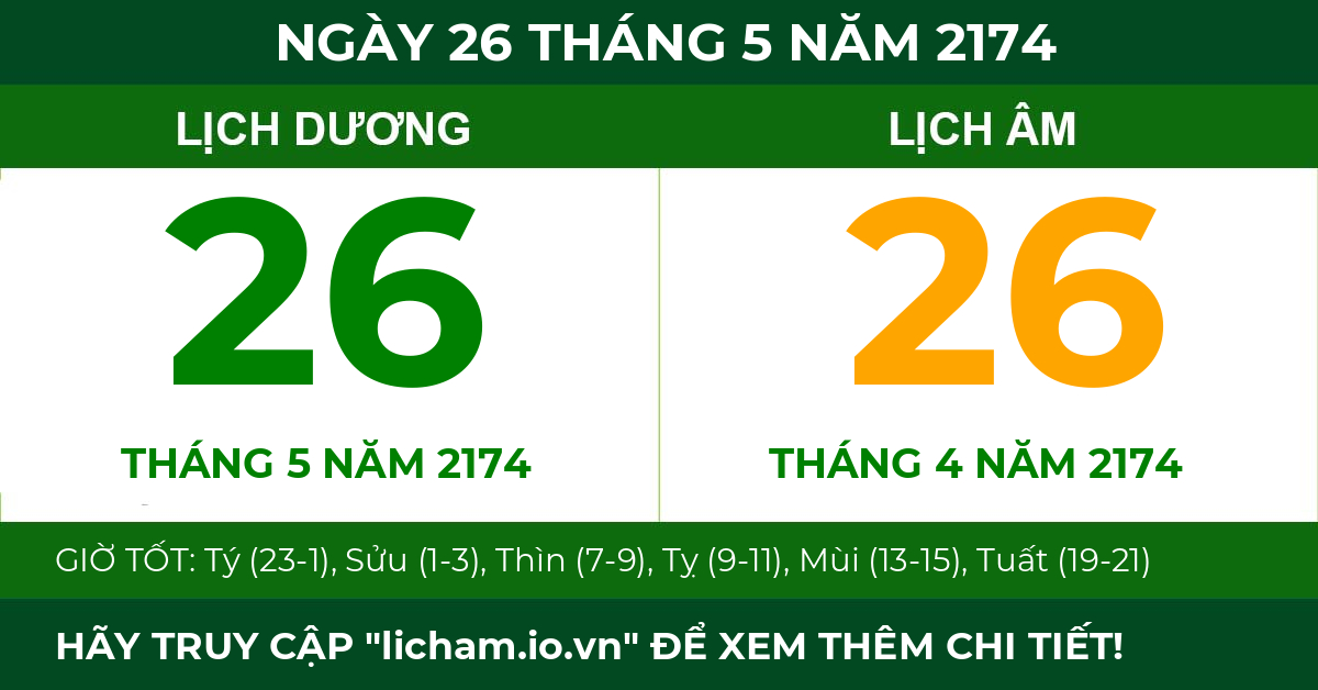lịch âm ngày 26 tháng 5 năm 2174