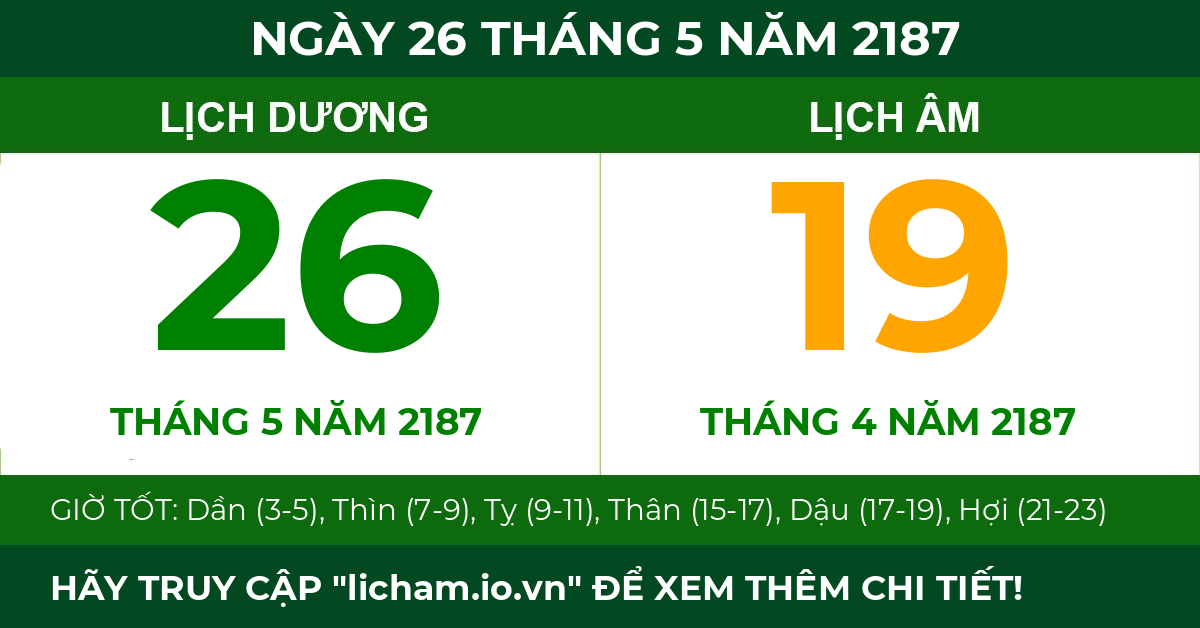 lịch âm ngày 26 tháng 5 năm 2187