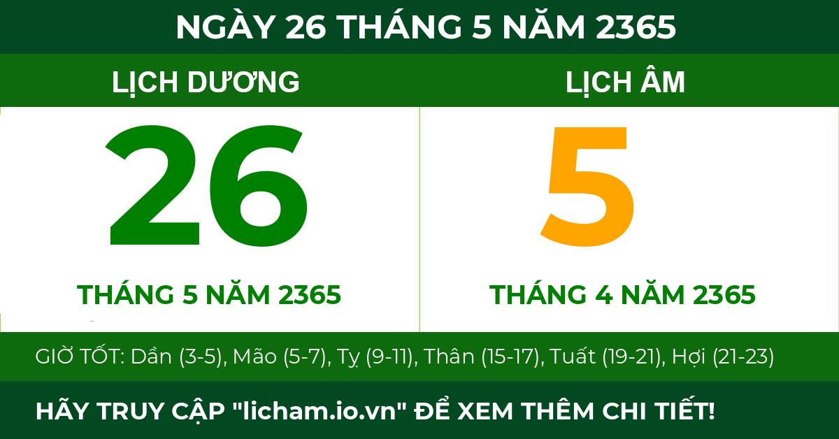 lịch âm ngày 26 tháng 5 năm 2365