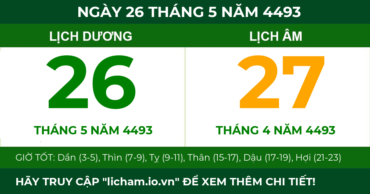 lịch âm ngày 26 tháng 5 năm 4493