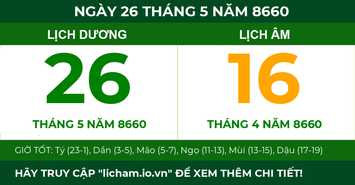 lịch âm ngày 26 tháng 5 năm 8660