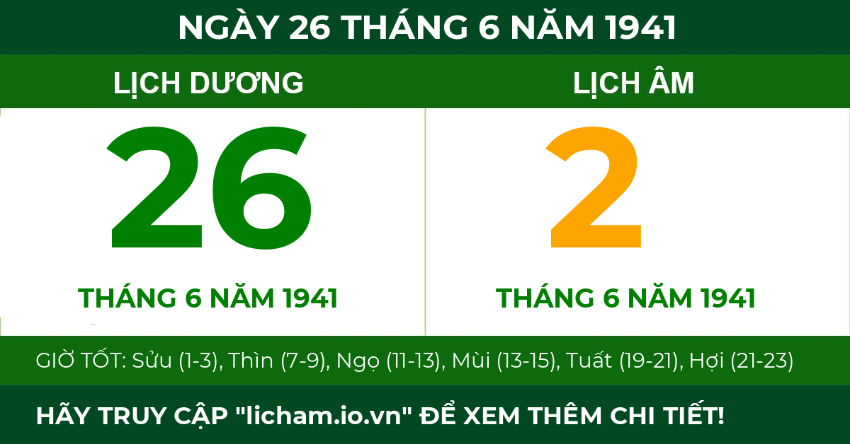 lịch âm ngày 26 tháng 6 năm 1941