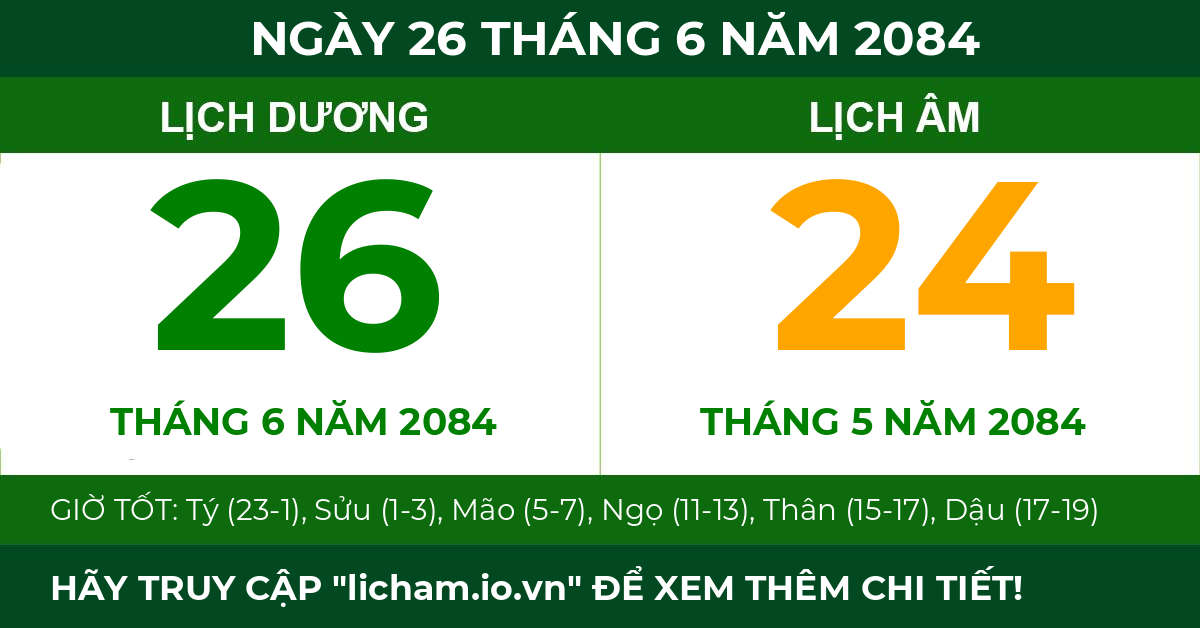lịch âm ngày 26 tháng 6 năm 2084